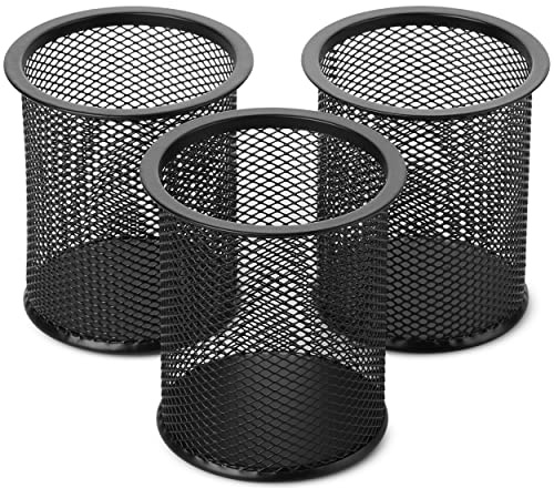 Mr. Pen- 3pcs Metal Mesh Pencil Cup Holder, Black Organizer for Desk, Pen Cups