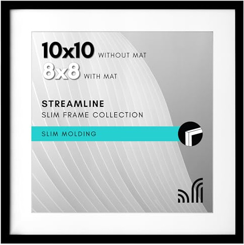 Americanflat Marco de Fotos de 25x25 cm en Negro - Marco de 20x20 cm con Paspartú o Marco de 25x25 cm Sin Paspartú - Marco de Fotos con Molduras Finas y Vidrio Resistente a los Golpes