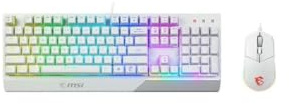 MSI Vigor GK30 Combo White FR Pack Clavier + Souris Gaming - AZERTY, Disposition FR, Pleine Taille, Souris Clutch GM11, Filaire, RGB Mystic Light