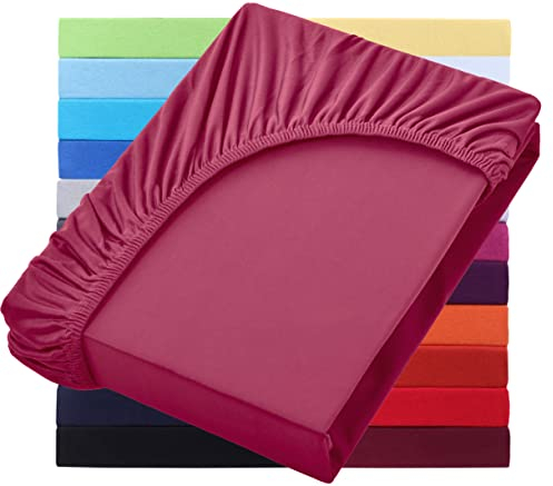 NatureMark Basic Boxspringbett & Wasserbett Spannbettlaken 200 x 220 cm - 40 cm Steghöhe - 200x220cm Spannbetttuch - 100% Baumwolle, Bordeaux rot
