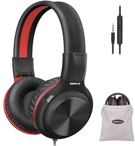 Kopfhörer mit Kabel für Teenager, 1,5 Meter Verkabelte Kopfhörer mit Mikrofon und Lautstärkeregler für Jungs, Over-Ear, 85dB 94dB 104dB Lautstärkewähler -SM-904 Schwarz