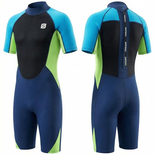 Summshall Neoprenanzug Kinder, Jugen 2mm Neopren Shorty Neopren Anzug für Jungen & Mädchen für kaltes Wasser, UV-Schutz UPF 50+, Anti-Kratz Schutz, ideal zum Schwimmen Schnorcheln Surfen Strand