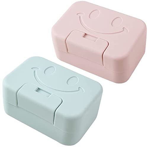 Portasapone con coperchio, portasapone 2 pezzi,contenitore portasapone da viaggio,doccia portatile perfetto per bagno,viaggi,campeggio(rosa e blu)