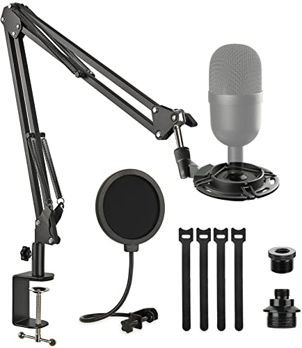 Frgyee rep mini justerbar mikrofonstativ, upphängning saxarm mikrofon stativ med popfilter, mikrofonspindel och buntband, förbättrad högpresterande klämma för Razer Linar Mini Mikrofon