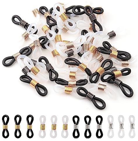 CRLLDPM 60 Pcs Extremos de Cadena de Gafas Bucle de Soporte de Correa de Gafas Retenedor Conectores Extremos Antideslizantes de Silicona Ajustables