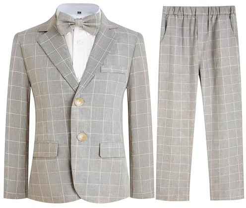 Boys Suit 3 Piece Plaid Suits Set Kids Toddler Boy Formal Birthday Party Ring Bearer Outfit Light Gray
