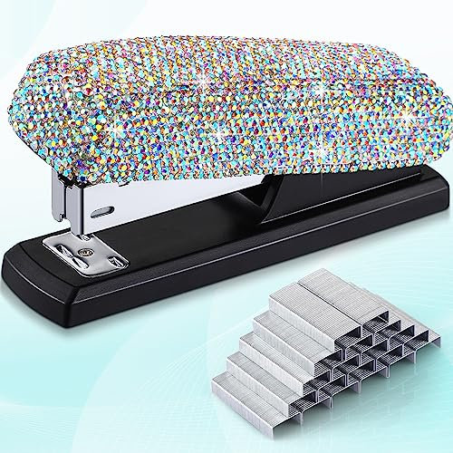 Yexiya AB Color Sparkle Bling Stapler for Office Graduation Gift Bedazzled Rhinestone Glitter Stapler, 20 Sheet Capacity with 1000 Staples, Pretty Fancy Desktop Office Accessory for Clerk Women