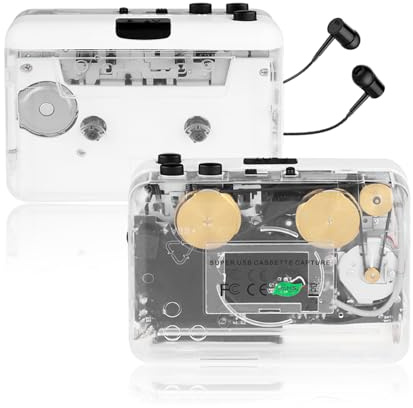 Lettore di cassette stereo con retromarcia automatica e chiaro,Movimento e auricolari integrati in rame freddo,Convertitore da nastro a MP3 con software di conversione a nastro