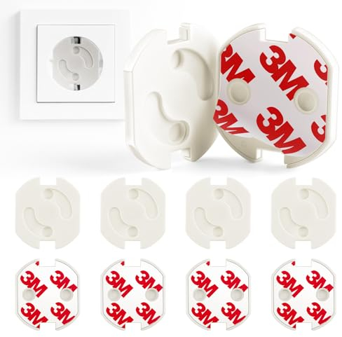 Kit de 10 Caches Prises Bebe avec Adhésif Fort, Protection Prise Electrique Bebe, Sécurité Enfants pour Prises Électriques Standard Européennes, Idéal pour Maison et Voyages（Blanc）