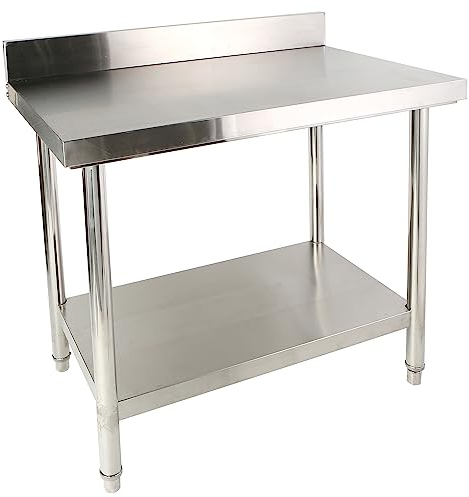 FINEUNAN Tavolo da lavoro in acciaio inox, 100 x 85 x 60 cm, con alzata, portata fino a 250 kg, tavolo da cucina in acciaio inox, con piedini regolabili e ampio ripiano inferiore