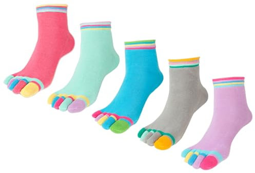 UILYNIU Pack of 5 Toe Socks,Five Finger Socks Running Socks,Women Pilates Low Cut Five Finger Toe Socks Cotton Rich Liner Ankle Socks, Trainer Socks with Toes,Men's Cotton Sports Socks (Pack of 5)