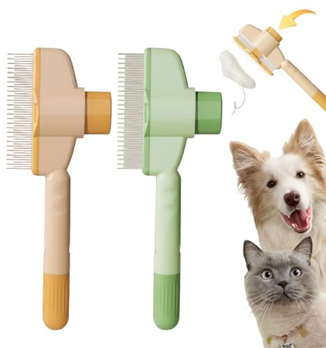 TemApex 2PCS Pet Comb for Dogs & Cats with Long & Short Stainless Steel Metal Teeth for Shedding and Tangles, Self-Cleaning Pet Comb for Dogs and Cats, Comfort and safety