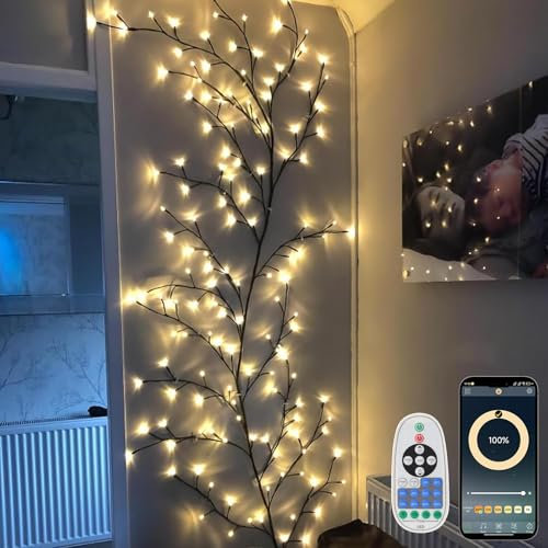 Willow Vine Lights for Wall Decor : 2.3M 144 LED Tree Branch Light with App & Remote Control, Music Sync -Dimmable Timmer DIY Vine Fairy Lights for Bedroom Art Party Christmas Decorations- Warm White