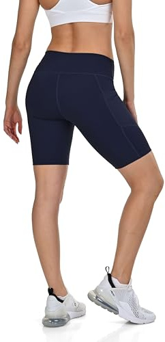 TCA Pantaloncini da Yoga a Vita Alta da Donna – Pantaloncini Biker Morbidissimi con Controllo Pancia e 2 Tasche Laterali Aperte per Corsa, Palestra e Allenamento - Navy Blazer, M
