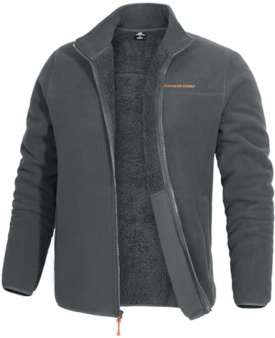 Pioneer Camp Giacca in pile da uomo, con colletto alto, antivento, per attività all'aperto, grigio, M