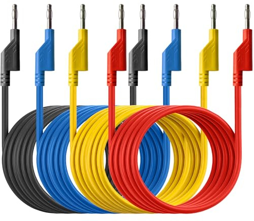 PeakTech P 7051, 4 Stück Messleitungen Set, 200cm, Multimeter Test Kabel, Laborleitungen, Messkabel mit 4mm Bananenstecker, Stapelbar, in 4 Farben, 2m Länge