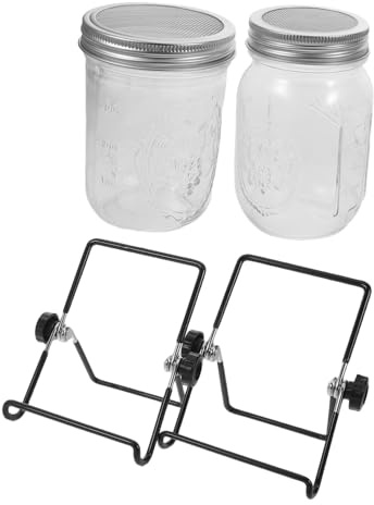 JOINPAYA 2 Set Kit Germogliatore Barattoli Vetro con Coperchi Acciaio Inossidabile e Supporto umidità per Germinazione Microgreens e Germogli di Fagioli per Barattoli Mason