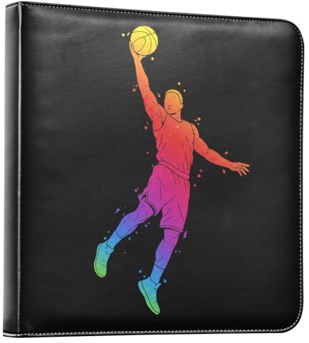 Reiacy Grand album photo autocollant – Joueur de basket-ball Dunk Rainbow DIY – Classeur à anneaux rechargeable avec 20 feuilles pouvant contenir des photos de 15,2 x 10,2 cm, 17,8 x 12,7 cm pour