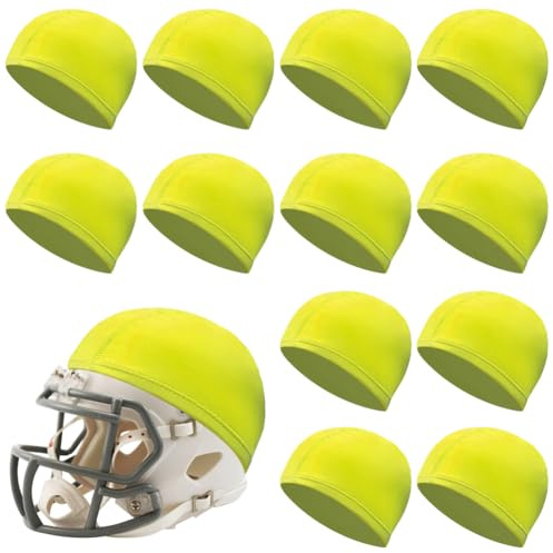CREATCABIN 12 pz Copricasco Football Berretto Mischia per Adulti Calcio Allenamento Hockey Calcio Lacrosse Elastico Accessori per Allenamento Competizione Uomini Donne 40×15cm Giallo