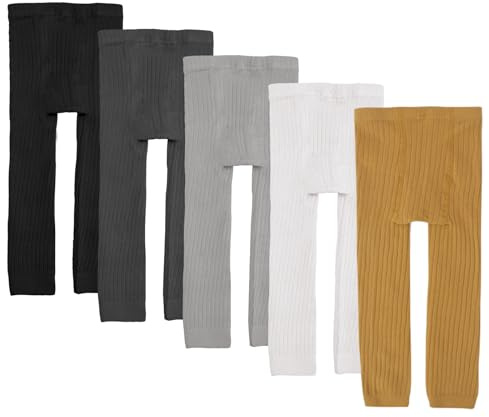 5 Pack Girls Cotton Cable Knit Classic Solid Ankle Leggings Pants Footless Tights 3-5T Multicolor