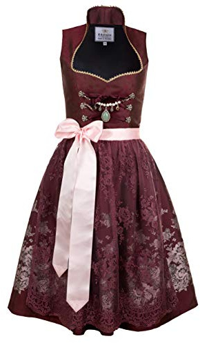 Edelnice Trachtenmode Esclusivo design colletto alto Midi Dirndl Stella con pizzo grembiule Dirndl e Charivari, taglia 34-54, Colore: rosso, 60