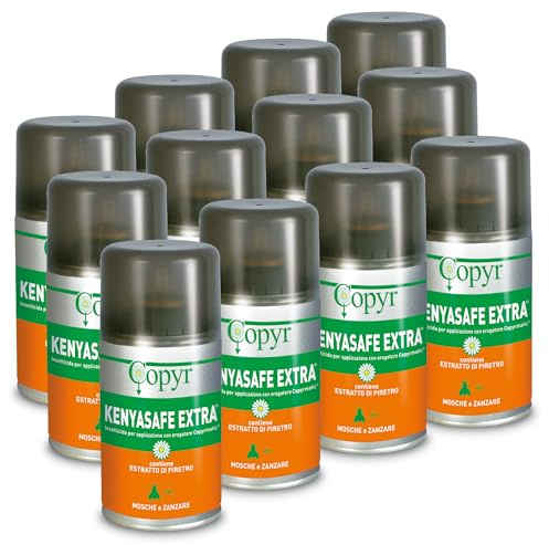 Copyr Kenyasafe Extra - Insetticida Antizanzare, Mosche e Insetti Volanti, 48 Bombole 250ml, Piretro Insetticida Biologico Repellente Zanzare Professionale Casa, Ho.Re.Ca., Settore Pubblico, Sanitario