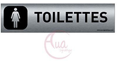 AUA SIGNALETIQUE - Plaque Aluminium brossé imprimé AluSign DARK - 200x50 mm - Double Face adhésif au dos (Toilettes Femme)