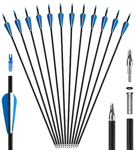 REAWOW Carbonpfeile 12er Pfeile für Bogenschießen 30 Zoll Carbon Pfeile Erwachsene Jagdpfeile Bogen Pfeile für Recurvebogen Compoundbogen Langbogen Straight Bow