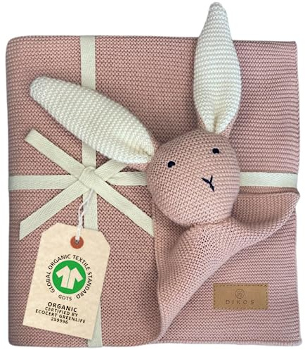 DIKOS Original 2-in-1 Babydecke & Kuscheltuch SCHMUSE-Hase (Altrosa) – schönes Geschenk zur Geburt für Neugeborene – aus weicher Bio-Baumwolle (GOTS) – ideal als erstes Kuscheltier für Baby Mädchen