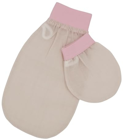 Feel Fine Set di Guanti Esfolianti Turchi – Kese Hammam in 100% Seta di Bozzolo Grezza per Uomo e Donna | Scrubber Esfoliante Artigianale per Doccia, Bagno e Sauna (rosa chiaro)
