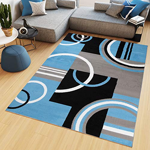 TAPISO Maya Tappeto Soggiorno Pelo Corto Design Moderno Motivo Astratto Geometrico Semicerchi Tonalità Blu Camera da Letto Cameretta Ufficio Salotto Oeko-Tex 120 x 170 cm