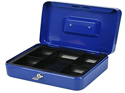 Tradineur - Caja de caudales portátil de metal con portamonedas interior, cerradura mediante llave, 25 x 20 x 9 cm (Color surtido)