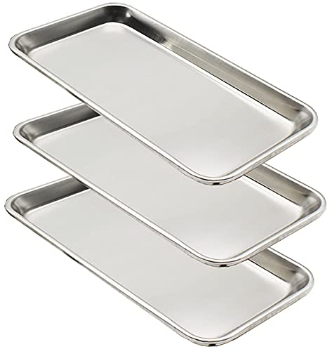 3 Pezzi Acciaio Inox Vassoio, Vassoio in Acciaio Inossidabile, Vassoio da Cucina, per Posizionare Cibo Gourmet, Vassoi da Cucina, Forniture per Ristoranti (Argento)