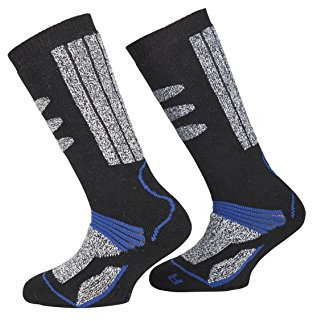 PistenSauser 3 Paar Thermo Kinder Skisocken, Ski Kniestrümpfe mit gepolsterten Funktionsbereichen und zusätzlicher Garantie (3x Blau, 23-26)