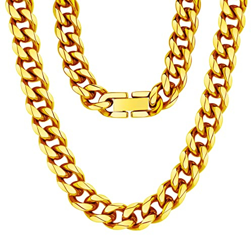 Aucuu Collier Homme, Chaîne Gourmette Grosse Maille Acier Inoxydable 316L Largeur 8 mm 50cm de Long pour Bijoux Classique Hiphop Punk Rock Garçon (Boîte Cadeau)