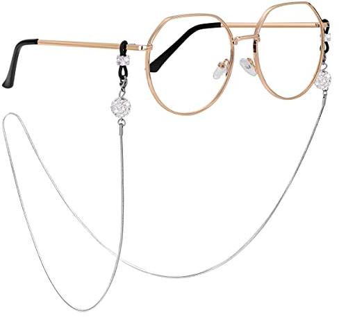 Soleebee Brillenkette für Damen, Edelstahl Brillenhalter Kette mit Strassperlen Mode Universal Brillen Ketten Schnur Sonnenbrillenband Hals Lanyard - Weiß