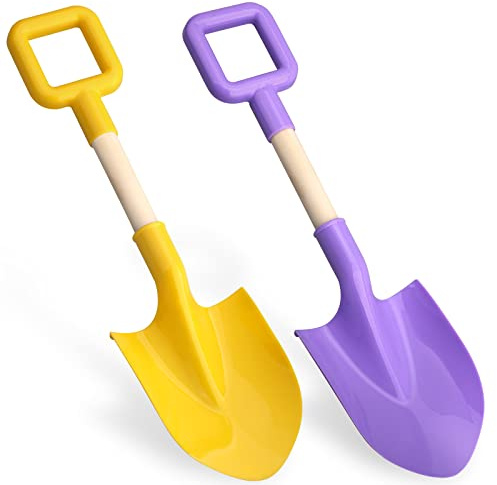 Amarlozn Beach Sand Shovels Toy for Kids, Jumbo Gardening Tool Kit, 16 Sturdy Long Handheld Wooden ABS Plastic Spade Scoop for Sand Snow Digging Planting, Summer Winter Backyard Fun (Purple, Yellow)