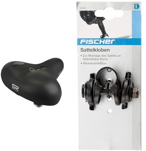 Selle Royal elastomer gel 85650 Sadel, 33 x 25 x 13.5 cm & Fischer 85638 Sadelklämma, Svart, 18.5 x 8 x 4 cm