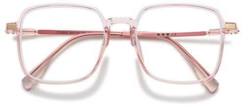 VEVESMUNDO Blaulichtfilter Lesebrille Metall Groß Stylisch Rechteckig Anti Blaulicht Lesehilfen Sehhilfe Brille für Damen Herren (1 Stück Transparent Rosa Brille, 2.0)