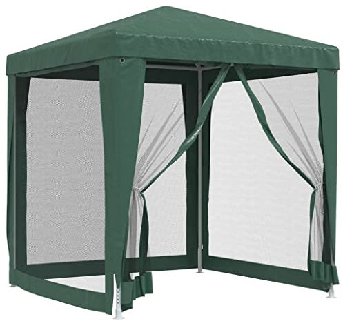 vidaXL Tente de Fête avec 4 Parois Latérales en Maille Belvédère Chapiteau Pavillon Tonnelle Tente de Réception Jardin Terrasse Vert 2x2 m PEHD