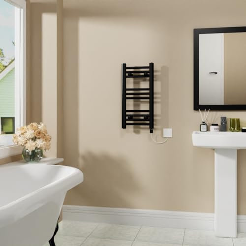Warmehaus 200W Electric Heated Warming Towel Rail Bathroom Radiator Black - 600x300mm