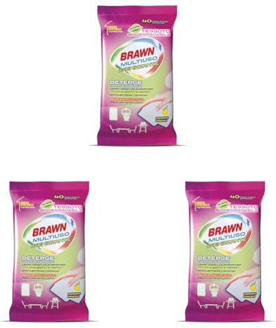 Salviette Igienizzanti Monouso – con Effetto Igienizzante - Rimuove Germi e Batteri - Tessuto Biodegradabile - Profumo Lemon Fresh - Formato: 40 salviette – Brawn (Confezione da 3)