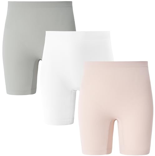 INNERSY Pantalon Antirozaduras Mujer Debajo de la Falda Bragas Largas Anti Rozaduras Boxer 3 Pack (L, Rosa/Blanco/Gris Claro)