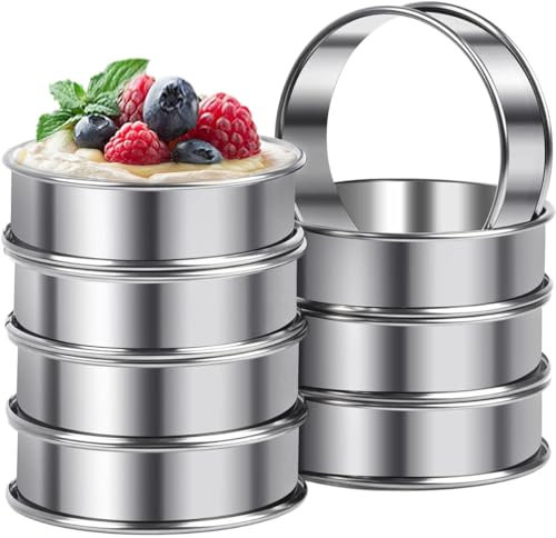 IVEOPPE Crumpet Anneaux à dessert en forme de pancake – 8 pièces Ø 10 cm Cercles à tarte en acier inoxydable pour gâteau, mousse, muffin
