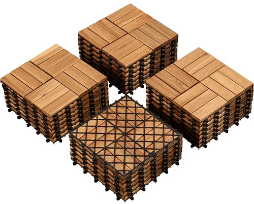 Yaheetech 27 Piezas Baldosas de Madera de Acacia 30x30cm /2,6 m² Suelo Terraza Exterior Azulejos de Entrelazados para Jardín Balcón Jardín Patio Antideslizante