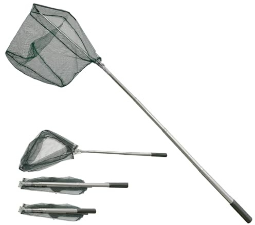 Red telescópica de pesca plegable, poste de acero inoxidable de 1,5 m, mango largo extensible plegable, red triangular, para captura de peces de pájaros, acuarios, estanques, objetos flotantes, trucha