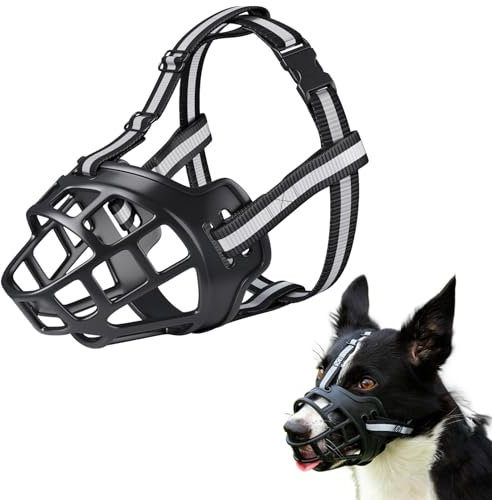Maulkorb für Hunde, Silikon-Korb Hund Maulkörbe, Hundemaulkorb mit Verstellbaren Riemen, Maulkorb für Große und Mittleren Hunde Verhinderung von Bellen, Beißen und Kauen, Schwarz