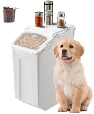VEVOR Rice Storage Container, 4.5Gallon/20L Capacity Large Dog Food Dispenser Bin, Kitchen Ingredient Grain Cereal Flour Bin, Pet food Containers with Wheels, Measuring Cup, Airtight Lid, 1 Pack