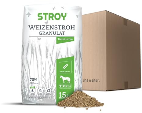 STROY Strohgranulat Einstreu Stroh Tier Streu Pellet Großtier Kleintier Pferde Stall Box Paddock 15kg Sack / 1 Karton Paligo