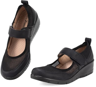 JOMIX Scarpe Ortopediche Donna Estive Strappo con Zeppa Casual Senza Lacci Ballerine Traspiranti Diabetiche Comode Antiscivolo Leggere da Anziani WCS250191 Nero 39